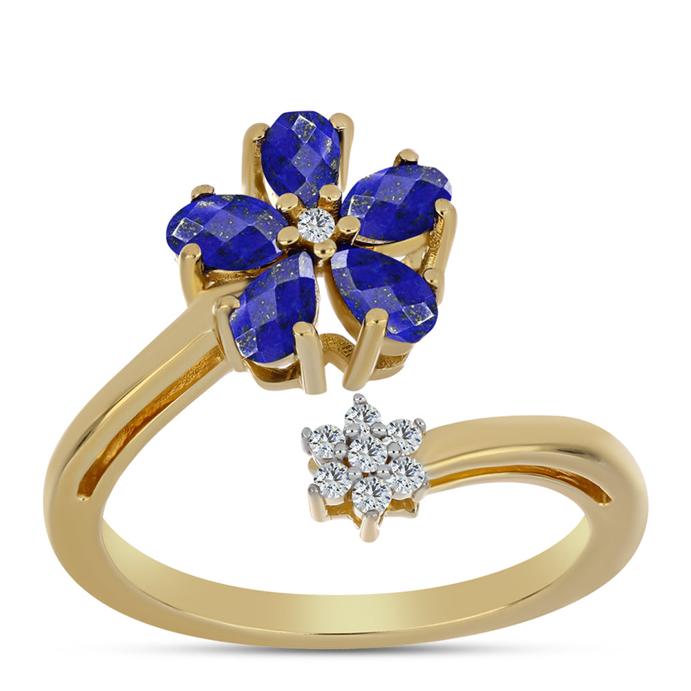 Goldplattierter Silberring mit Lapislazuli und weißem Topas