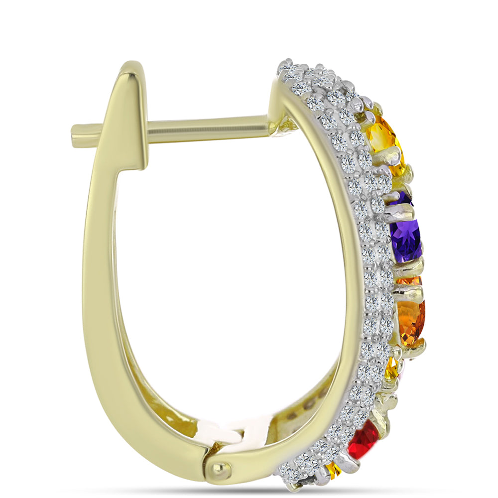 Goldplattierte Silberohrringe mit Regenbogensaphir und weißem Topas