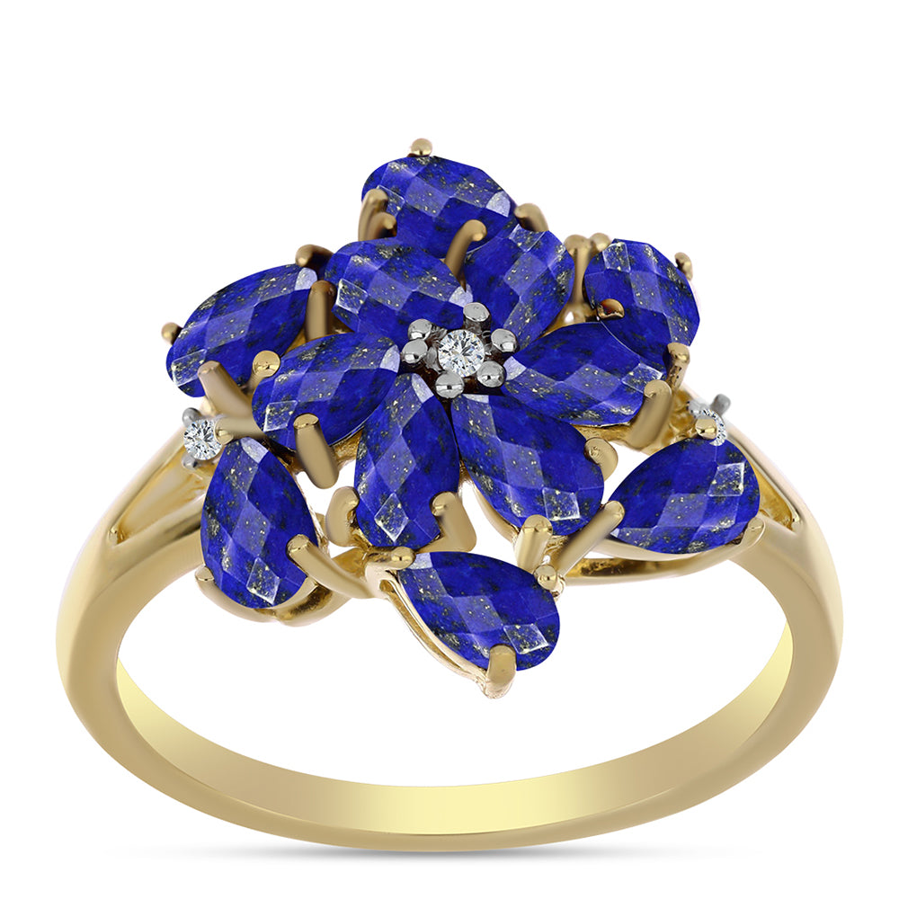 Goldplattierter Silberring mit Lapislazuli und weißem Topas