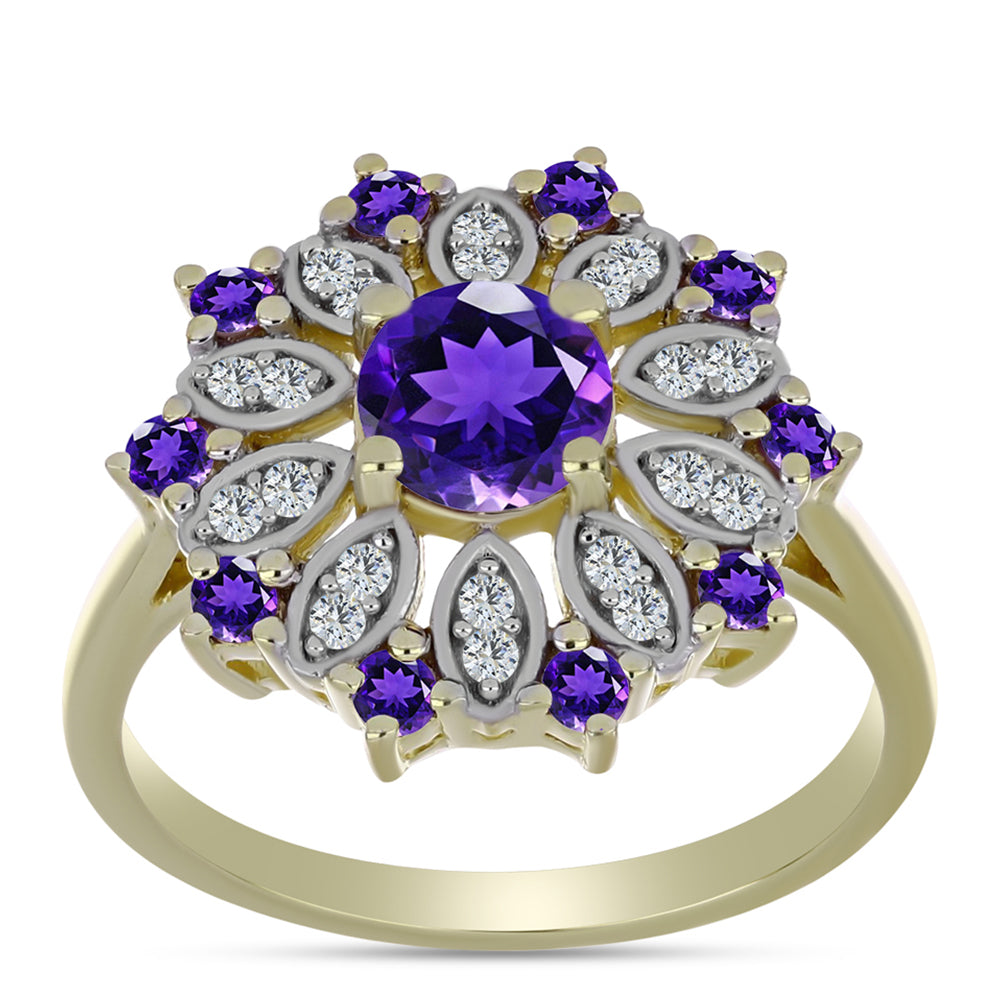 Goldplattierter Silberring mit marokkanischem Amethyst und weißem Topas