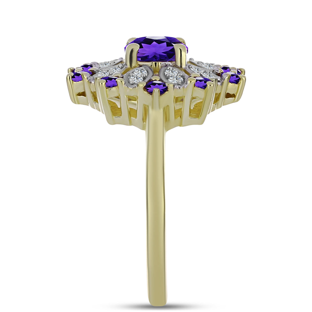 Goldplattierter Silberring mit marokkanischem Amethyst und weißem Topas