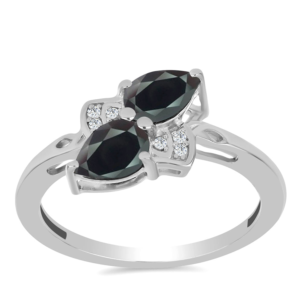 Silberring mit Obsidian und weißem Topas