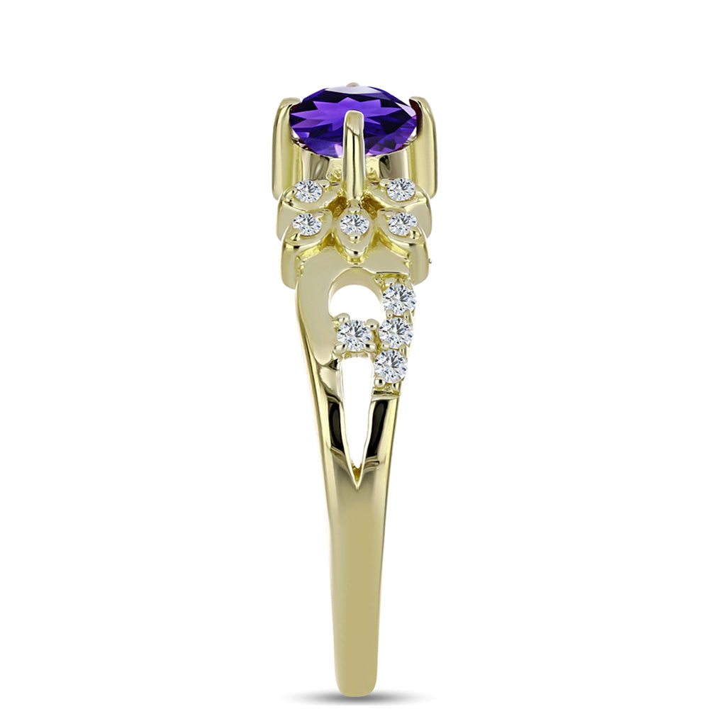 Goldplattierter Silberring mit marokkanischem Amethyst und weißem Topas
