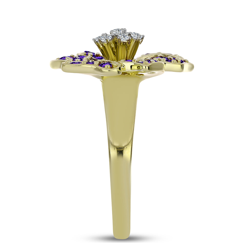 Goldplattierter Silberring mit marokkanischem Amethyst und weißem Topas