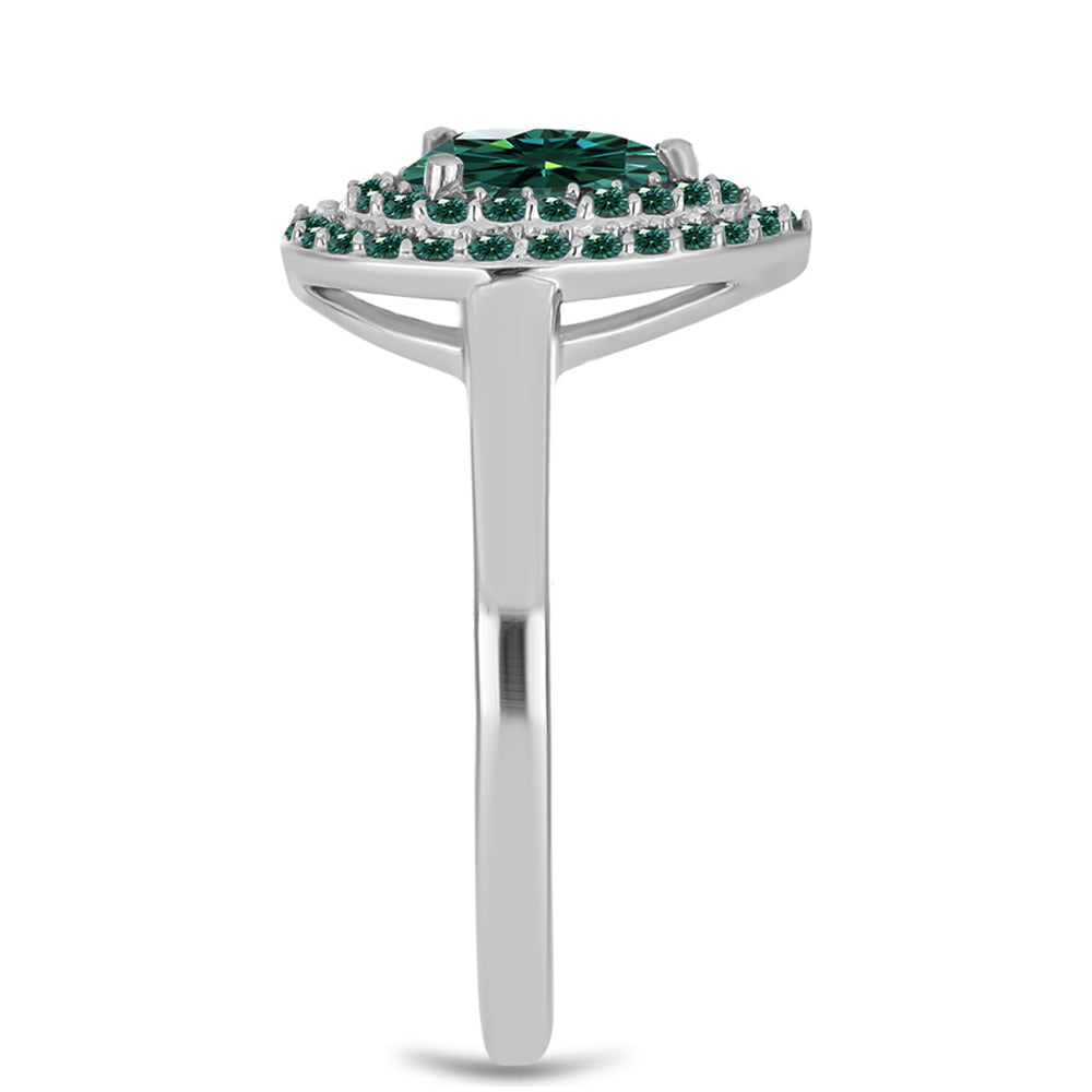 Silberring mit grünlich-meerblauem Moissanit