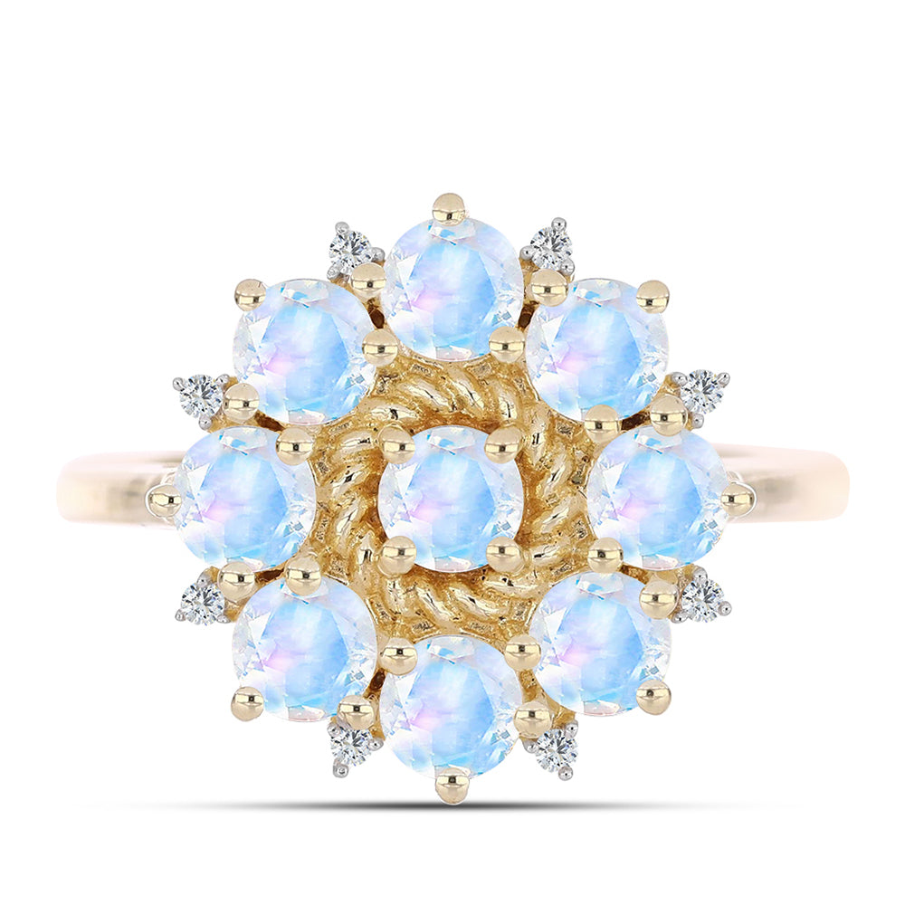 Goldplattierter Silberring mit Regenbogenmondstein und weißem Topas 1