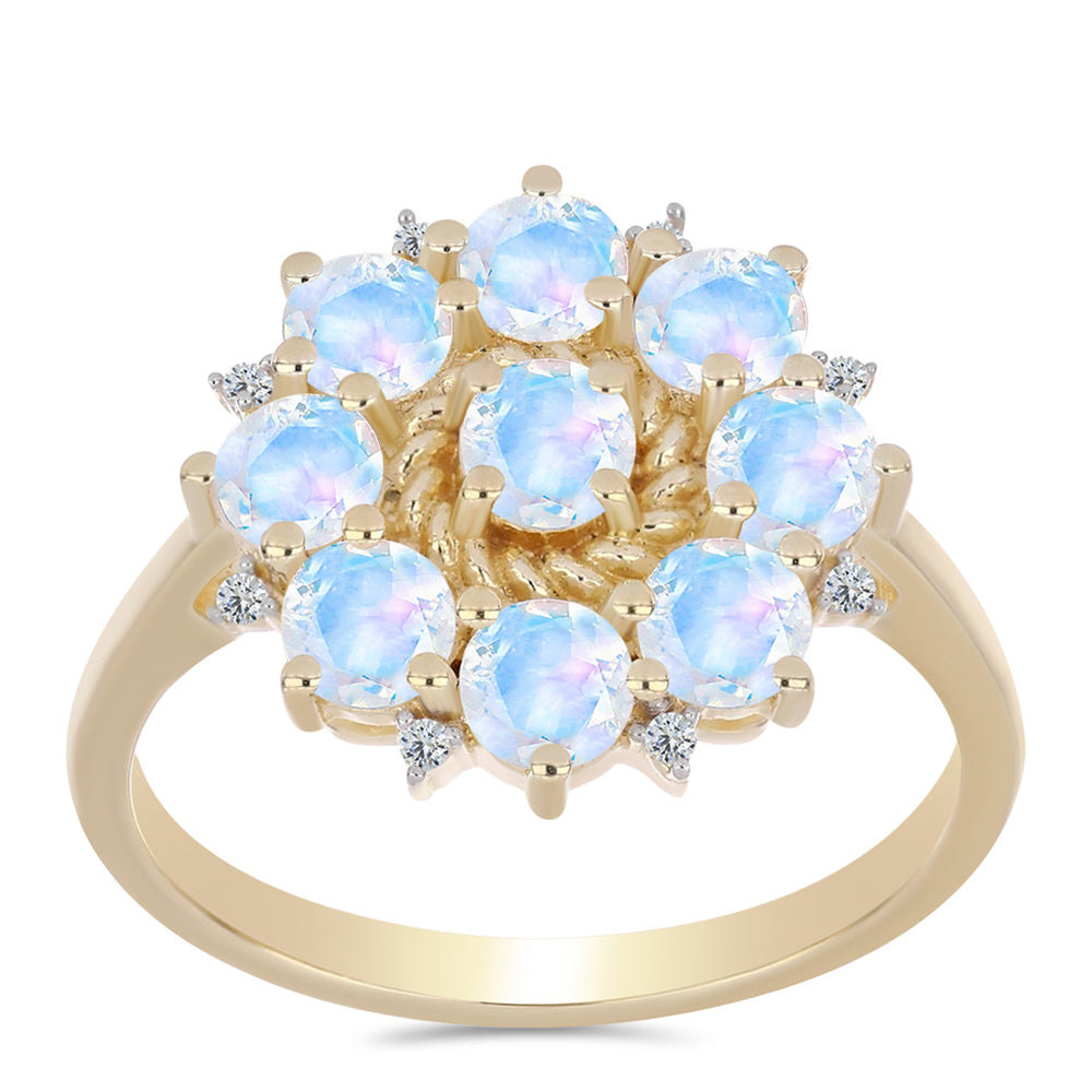 Goldplattierter Silberring mit Regenbogenmondstein und weißem Topas