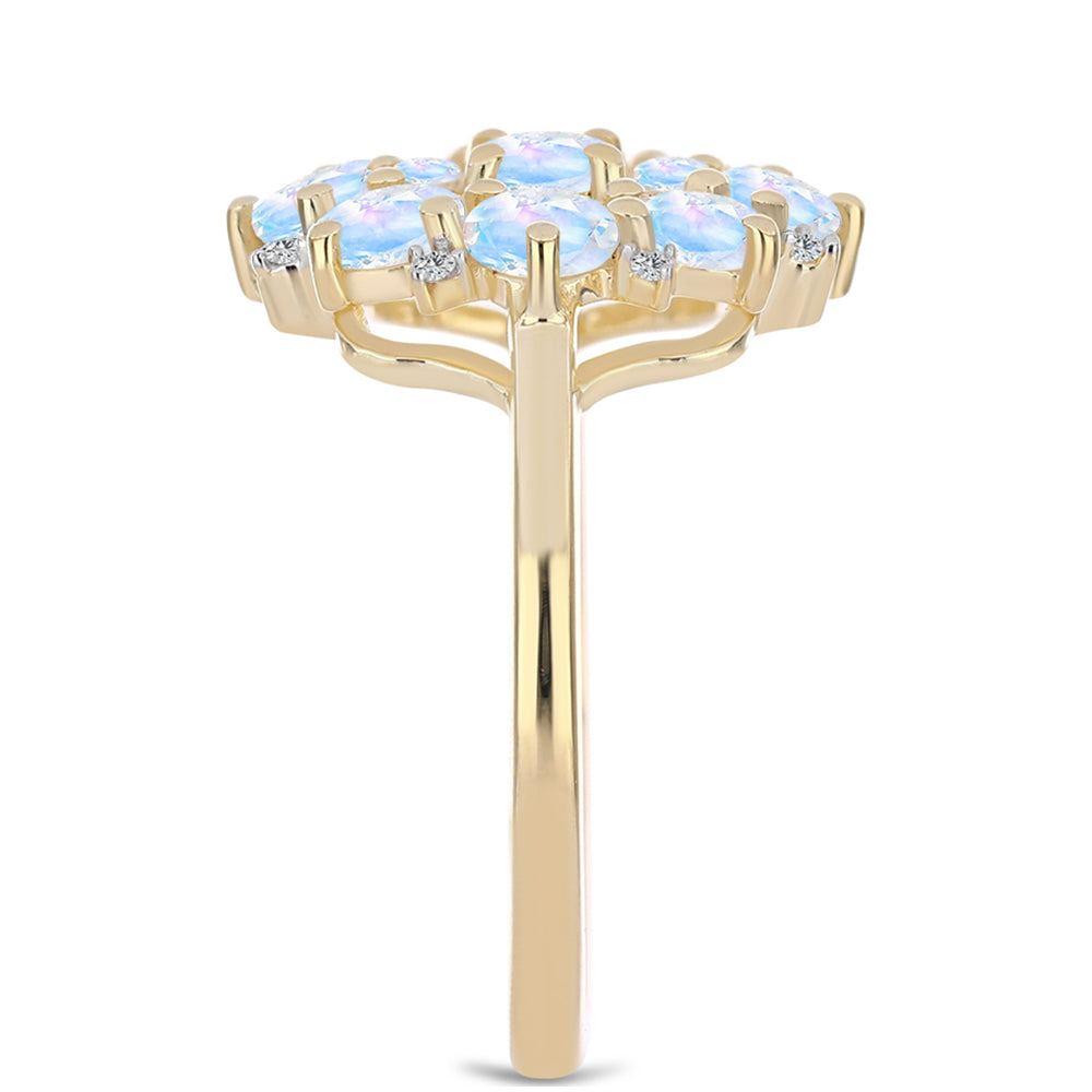 Goldplattierter Silberring mit Regenbogenmondstein und weißem Topas 4