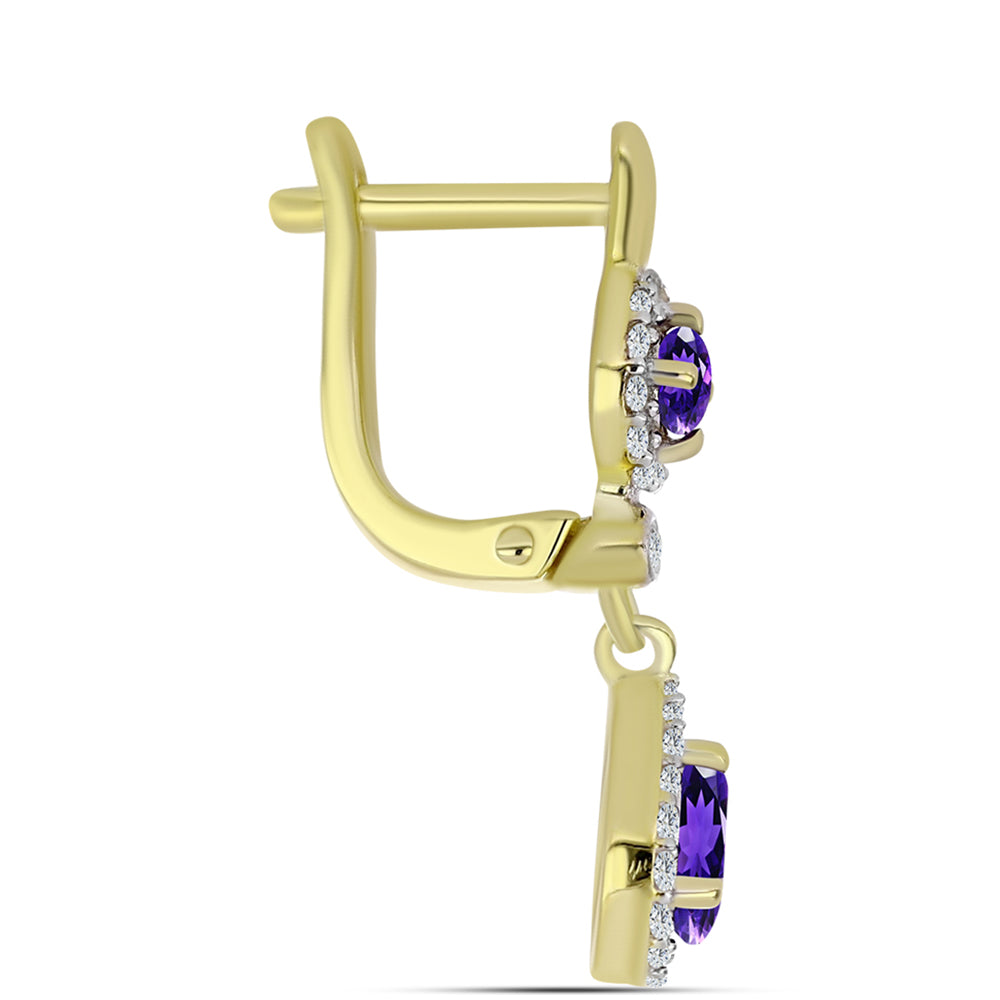 Goldplattierte Silberohrringe mit marokkanischem Amethyst und weißem Topas 2