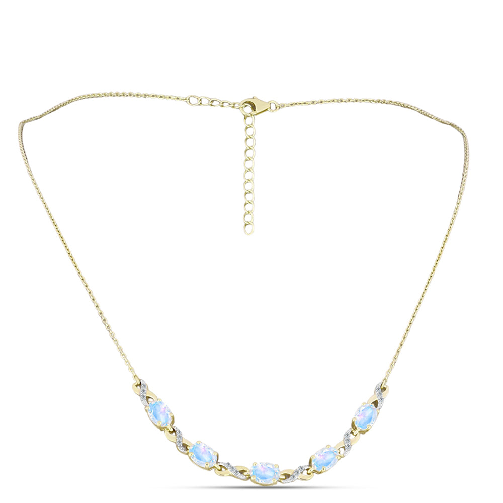 Goldplattierte Silberhalskette mit Regenbogenmondstein und weißem Topas