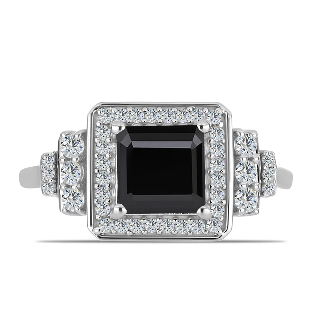Silberring mit Obsidian und weißem Topas