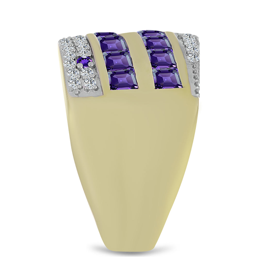 Goldplattierter Silberring mit marokkanischem Amethyst und weißem Topas