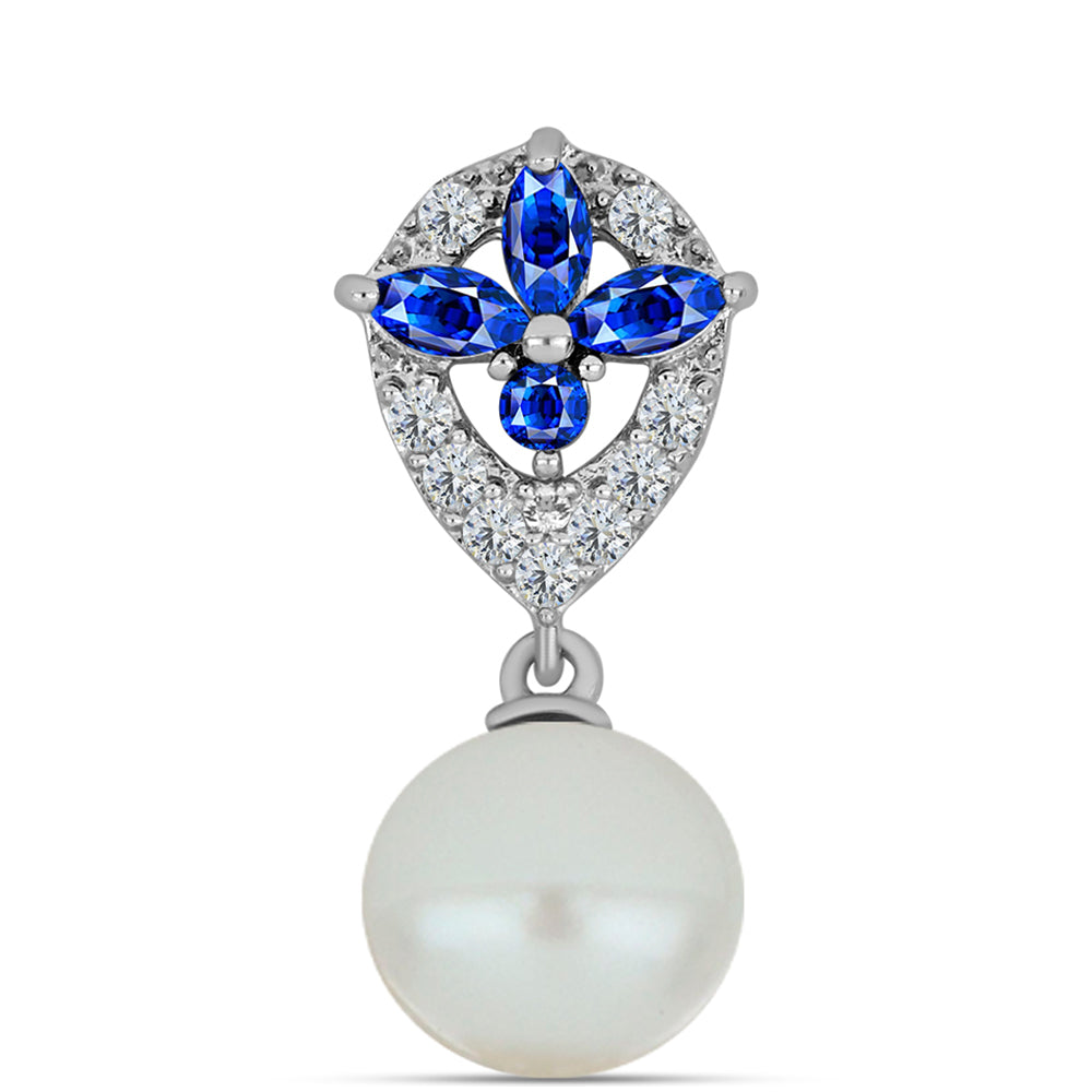 Silberanhänger mit australischem blauem Saphir und weißer Süßwasserperle