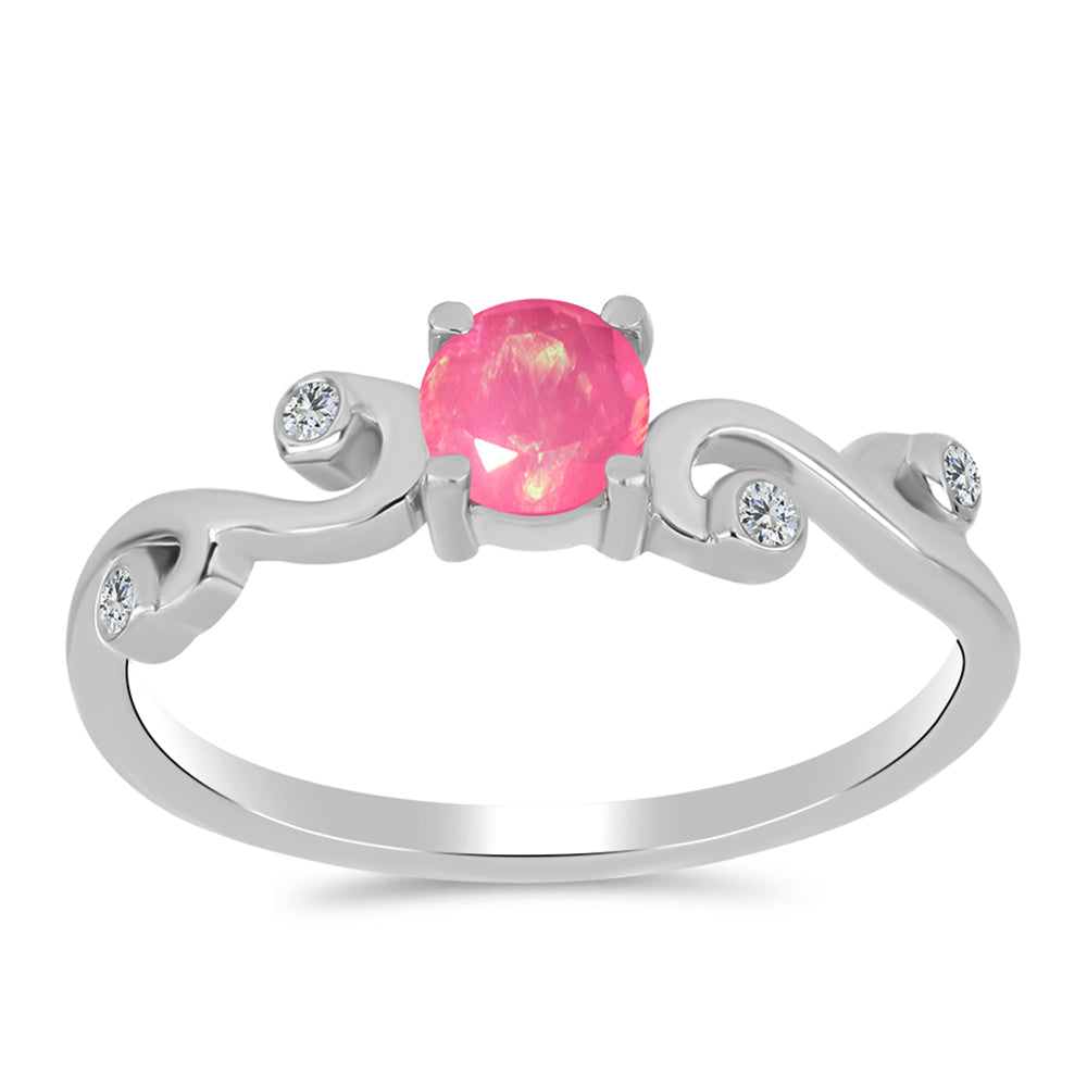 Silberring mit rosa Opal aus Lega Dembi und weißem Topas