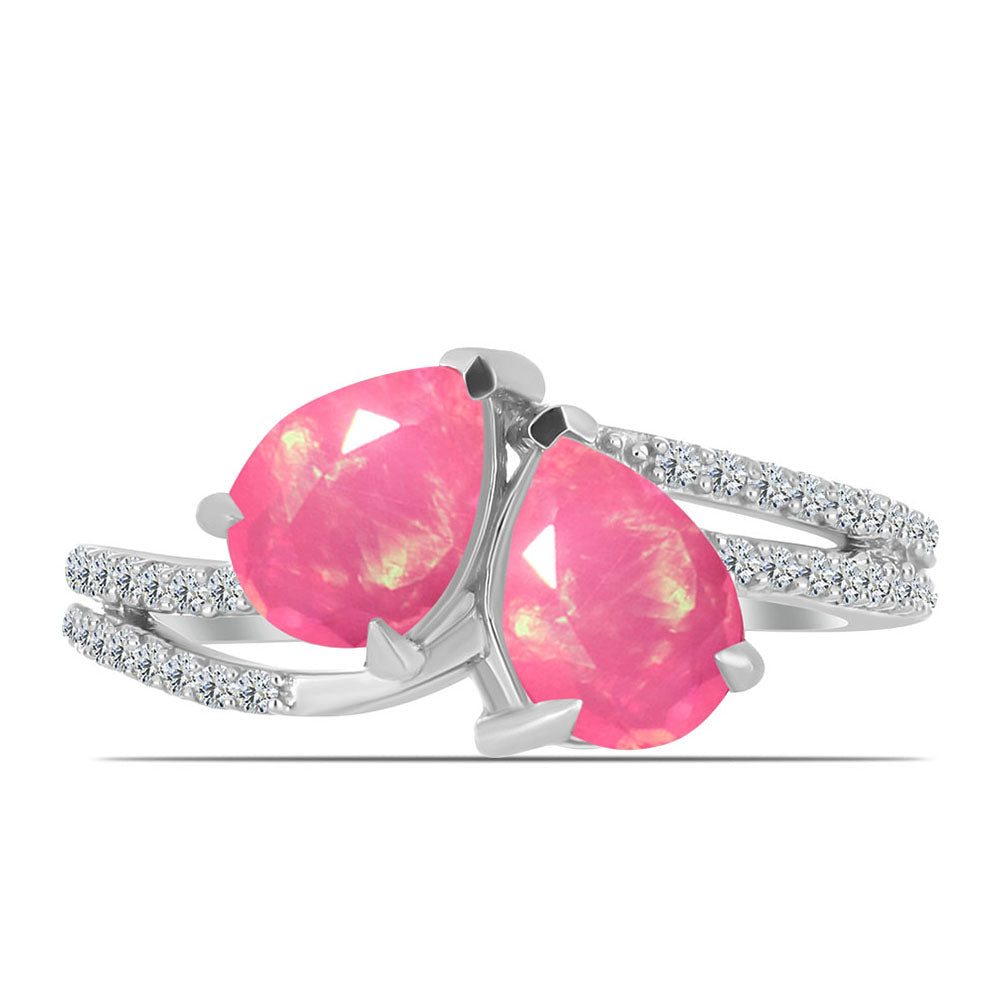 Silberring mit rosa Opal aus Lega Dembi und weißem Topas