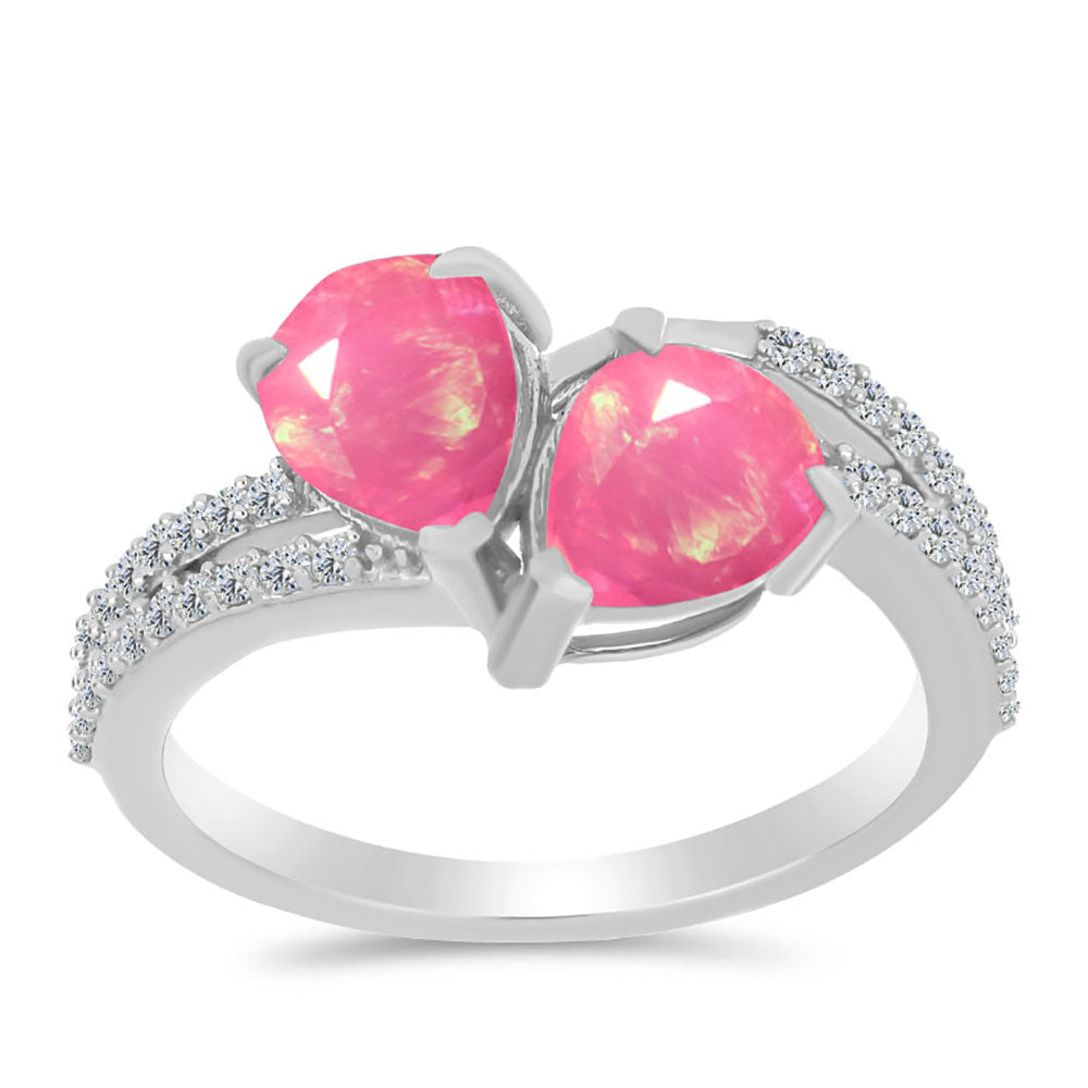 Silberring mit rosa Opal aus Lega Dembi und weißem Topas