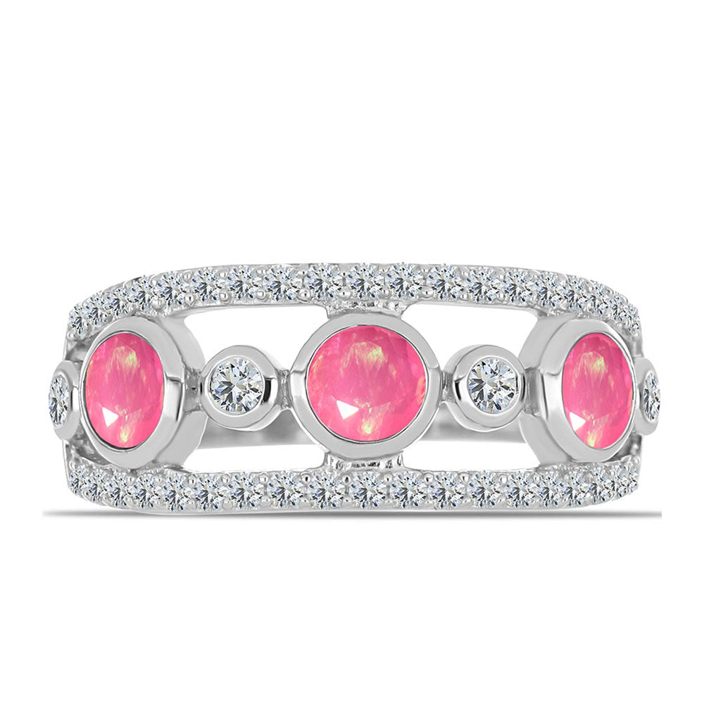 Silberring mit rosa Opal aus Lega Dembi und weißem Topas