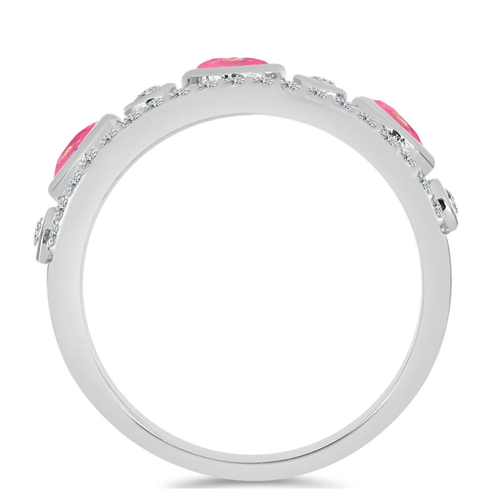 Silberring mit rosa Opal aus Lega Dembi und weißem Topas