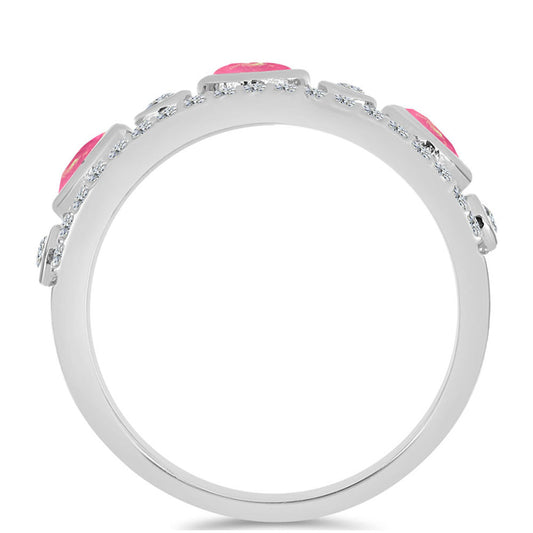 Silberring mit rosa Opal aus Lega Dembi und weißem Topas