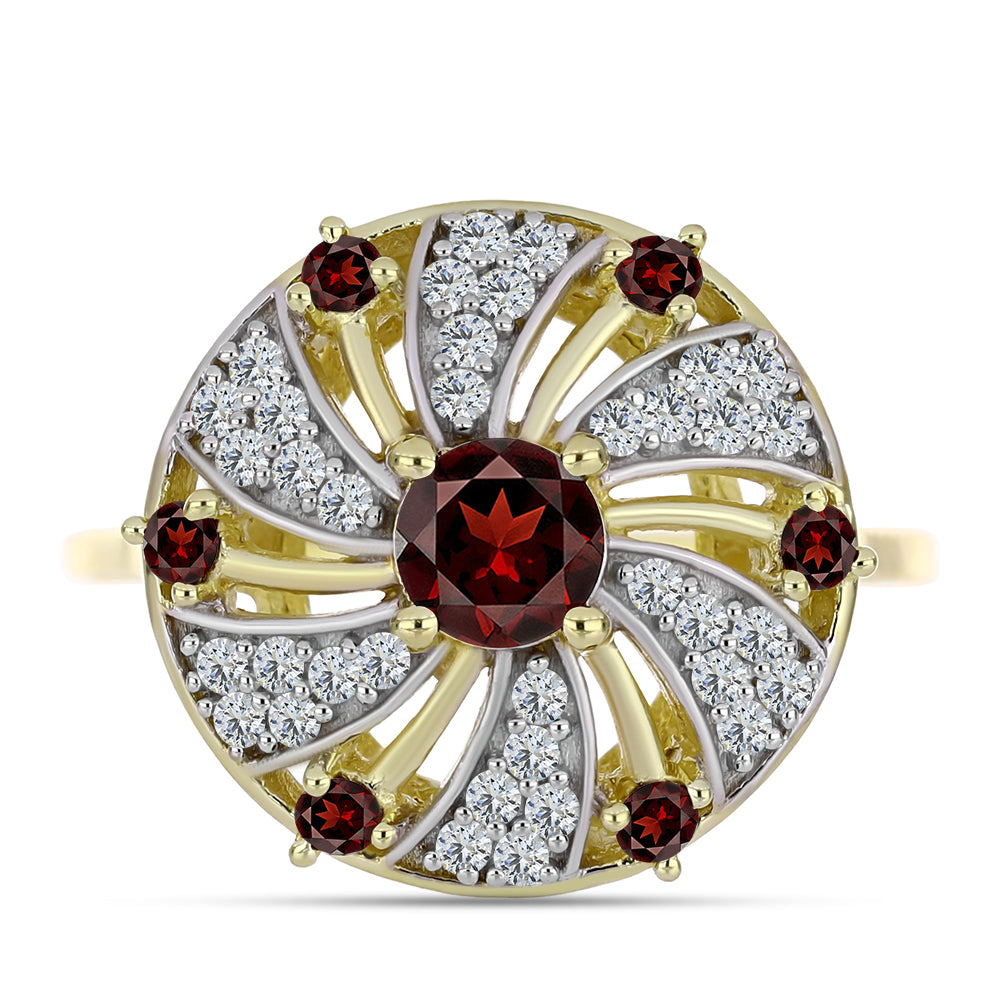 Goldplattierter Silberring mit Barton Granat und weißem Topas 1