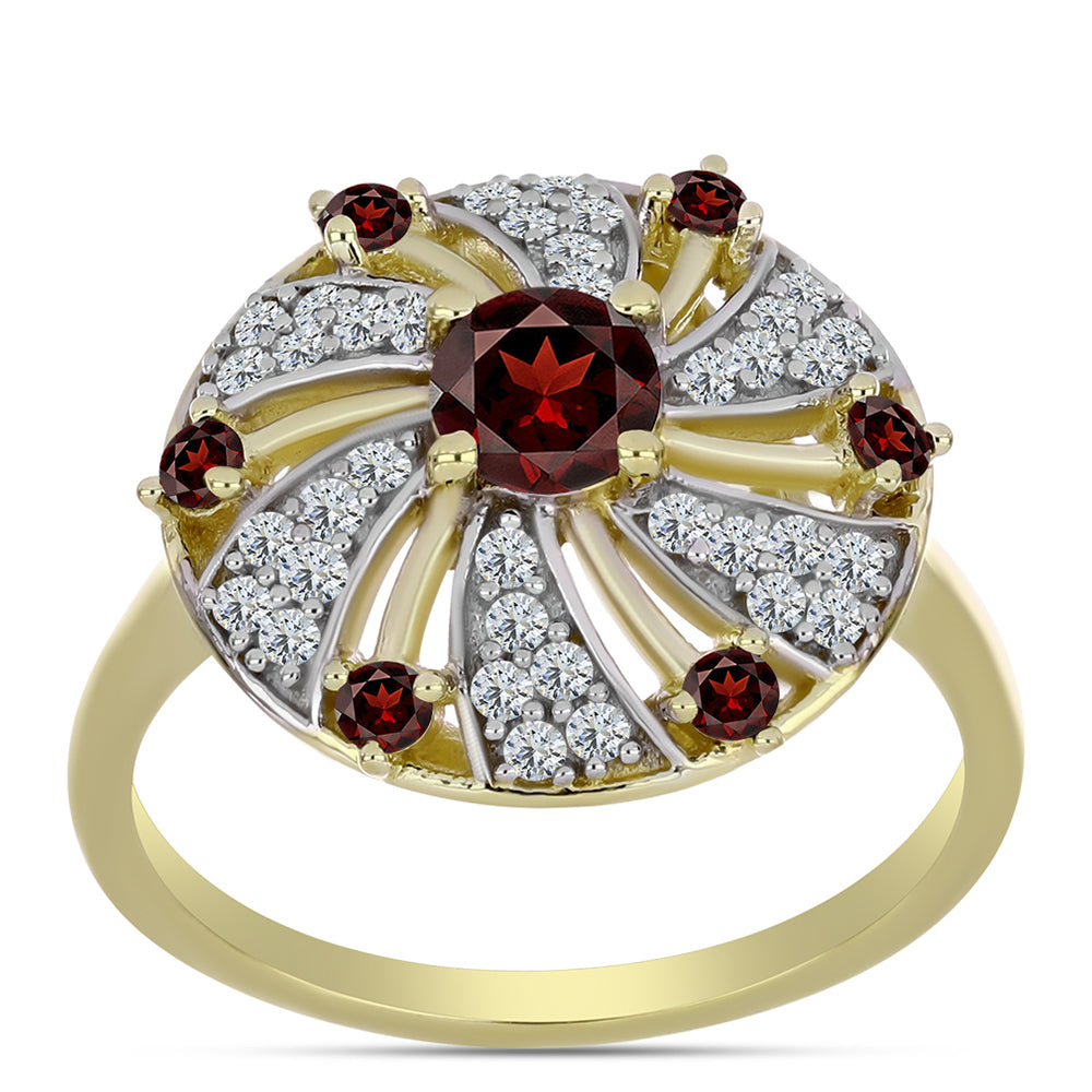 Goldplattierter Silberring mit Barton Granat und weißem Topas 3