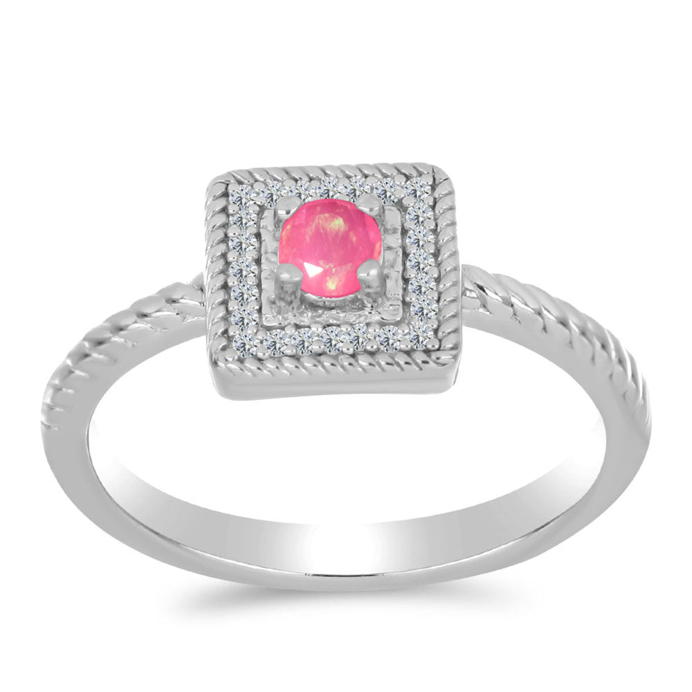 Silberring mit rosa Opal aus Lega Dembi und weißem Topas