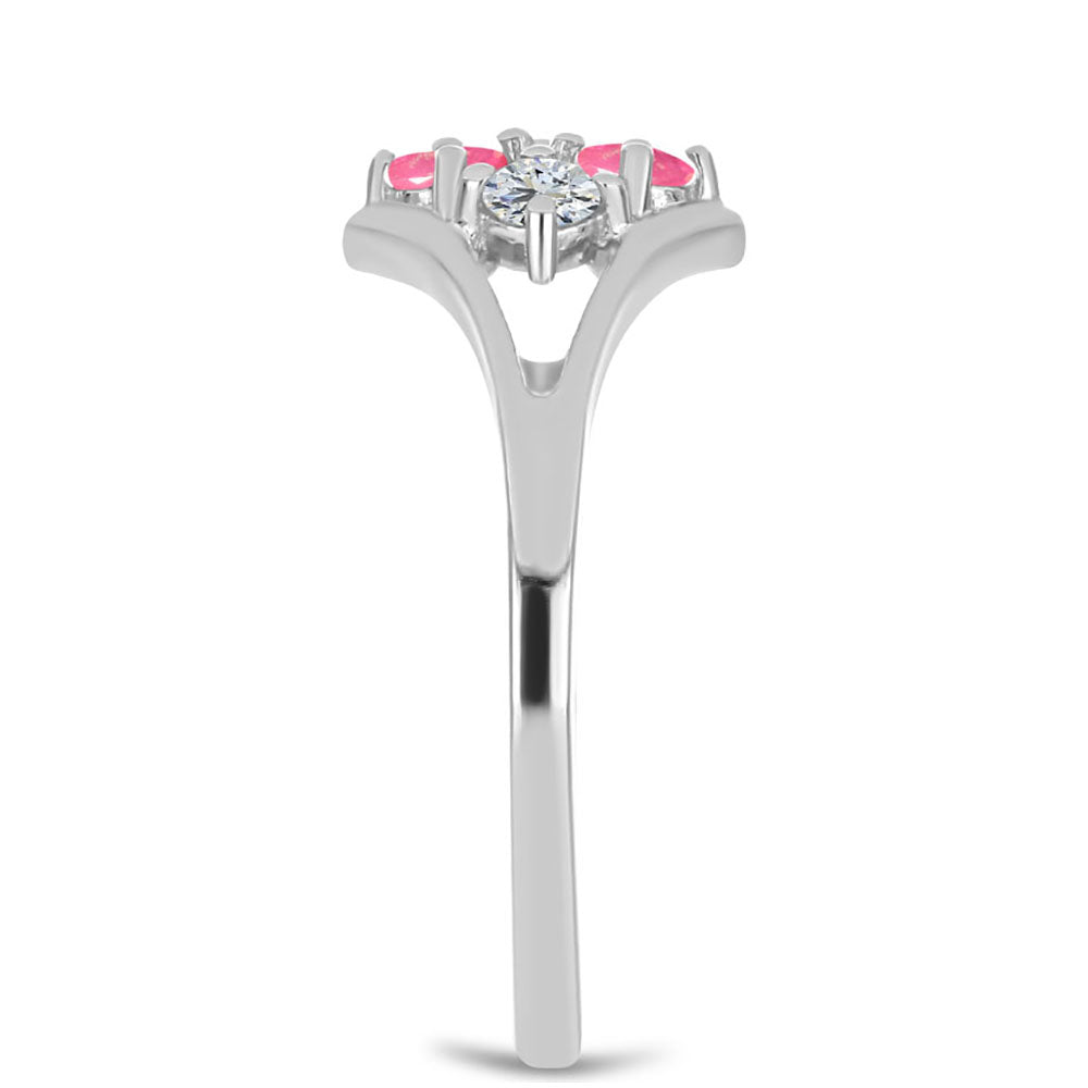 Silberring mit rosa Opal aus Lega Dembi und weißem Topas