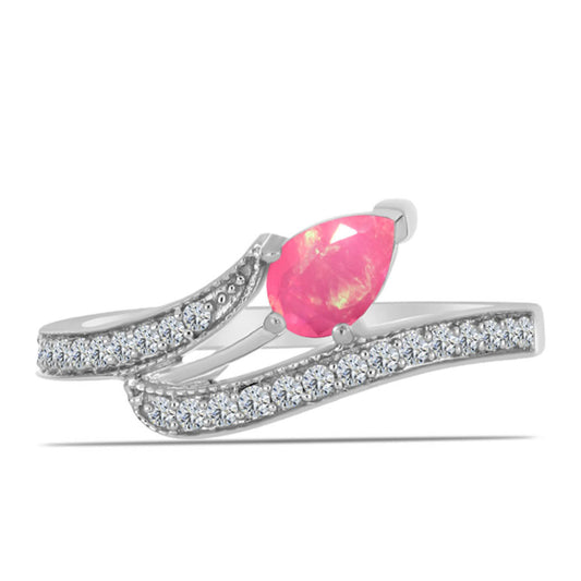 Silberring mit rosa Opal aus Lega Dembi und weißem Topas