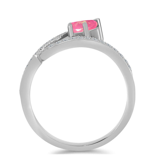 Silberring mit rosa Opal aus Lega Dembi und weißem Topas