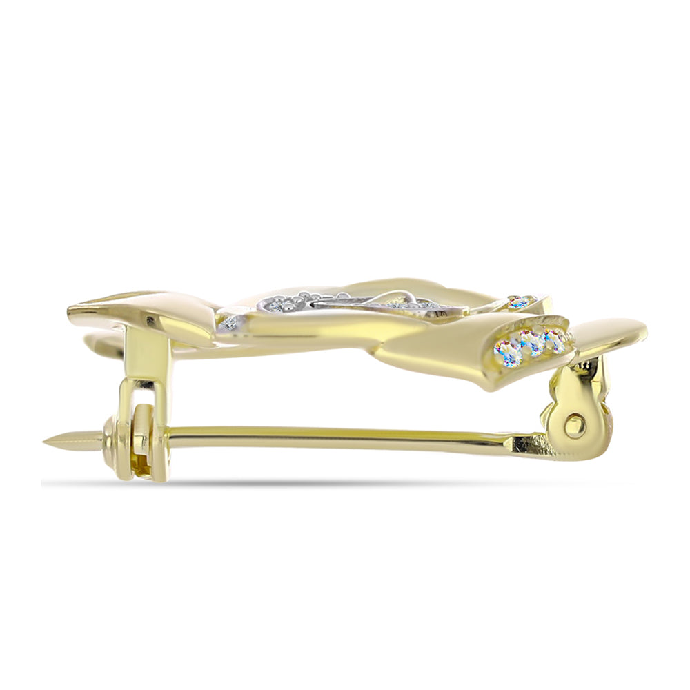 Goldplattierte Silberbrosche mit Eis-Moissanit und weißem Topas