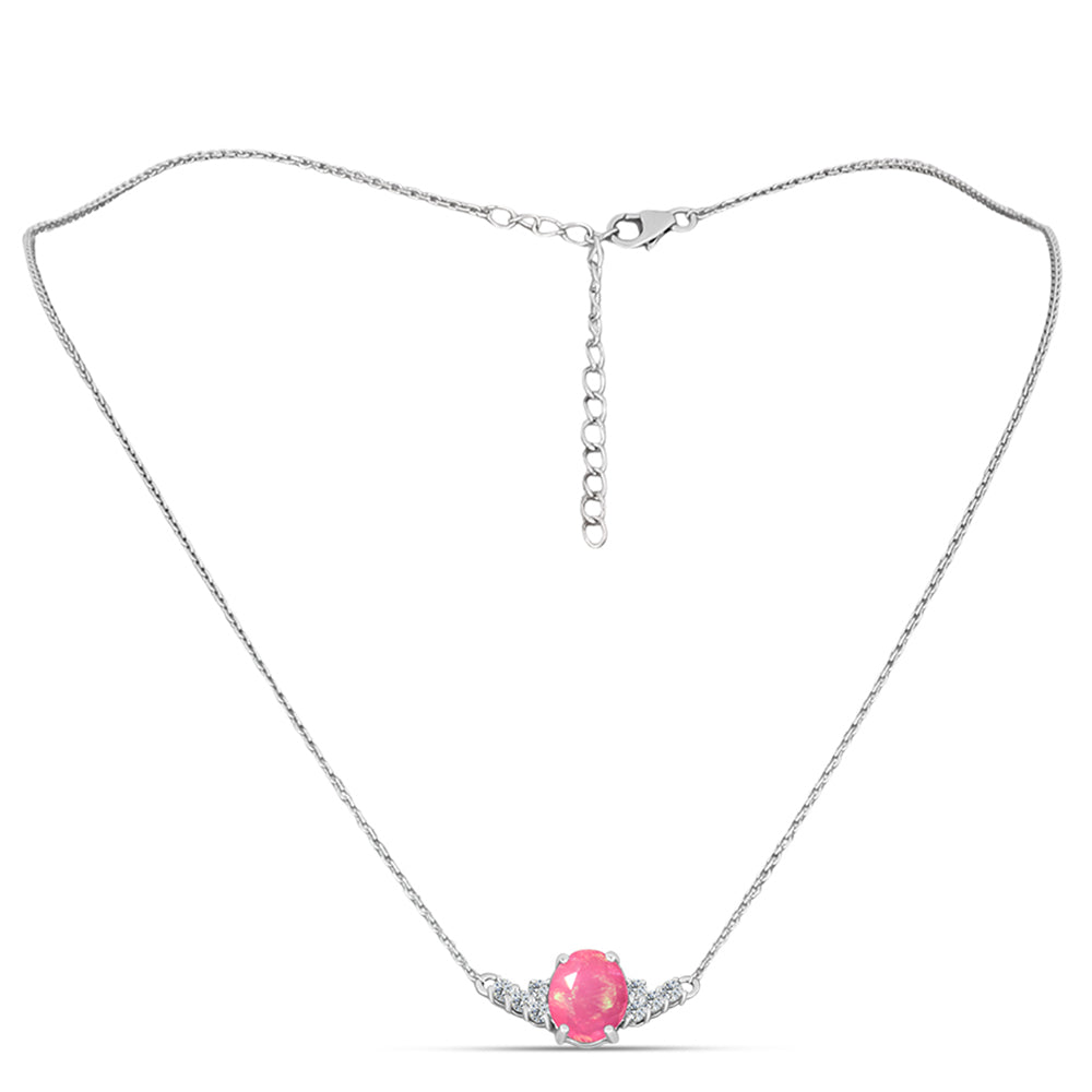 Silberhalskette mit rosa Opal aus Lega Dembi und weißem Topas