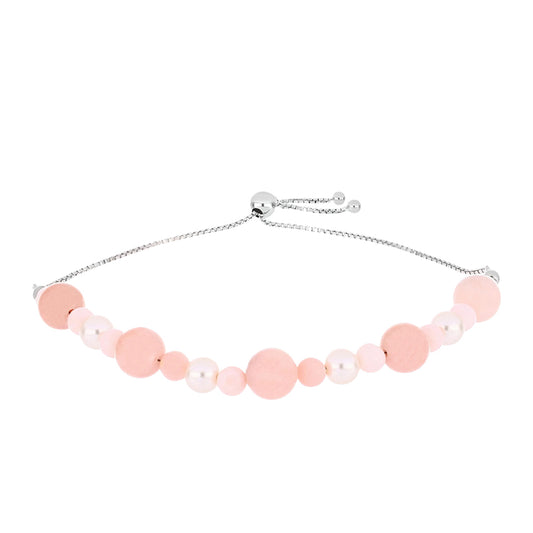 Silberarmband mit rosa Opal aus Lega Dembi und weißer Süßwasserperle