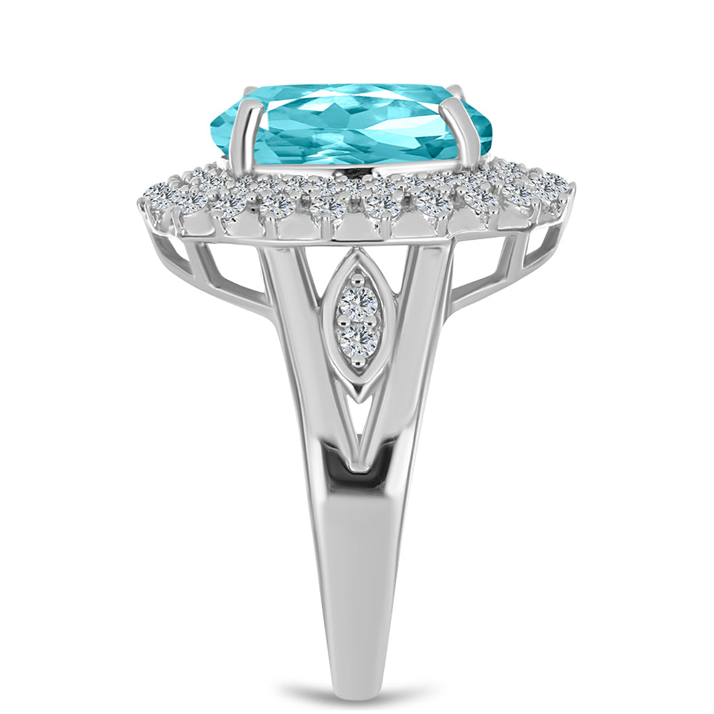 Silberring mit Paraiba Quarz und weißem Topas