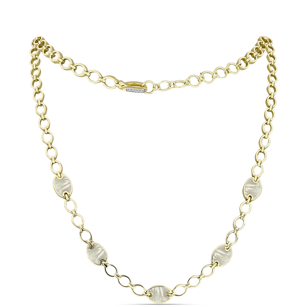 Goldplattierte Silberhalskette mit Perlmutt und weißem Topas