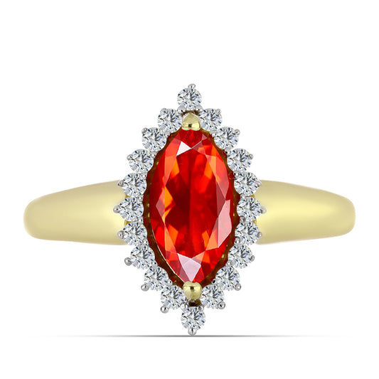 Goldplattierter Silberring mit äthiopischem rotem Opal aus Lega Dembi und weißem Topas