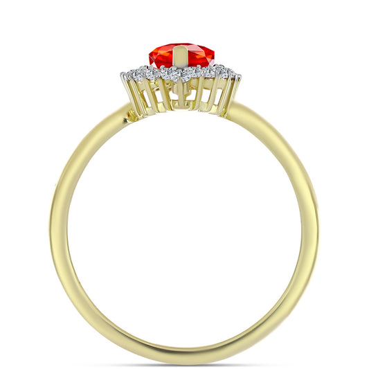 Goldplattierter Silberring mit äthiopischem rotem Opal aus Lega Dembi und weißem Topas