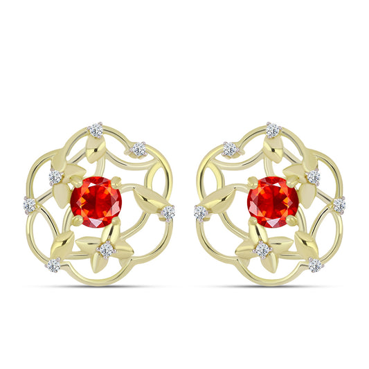 Goldplattierte Silberohrringe mit äthiopischem rotem Opal aus Lega Dembi und weißem Topas