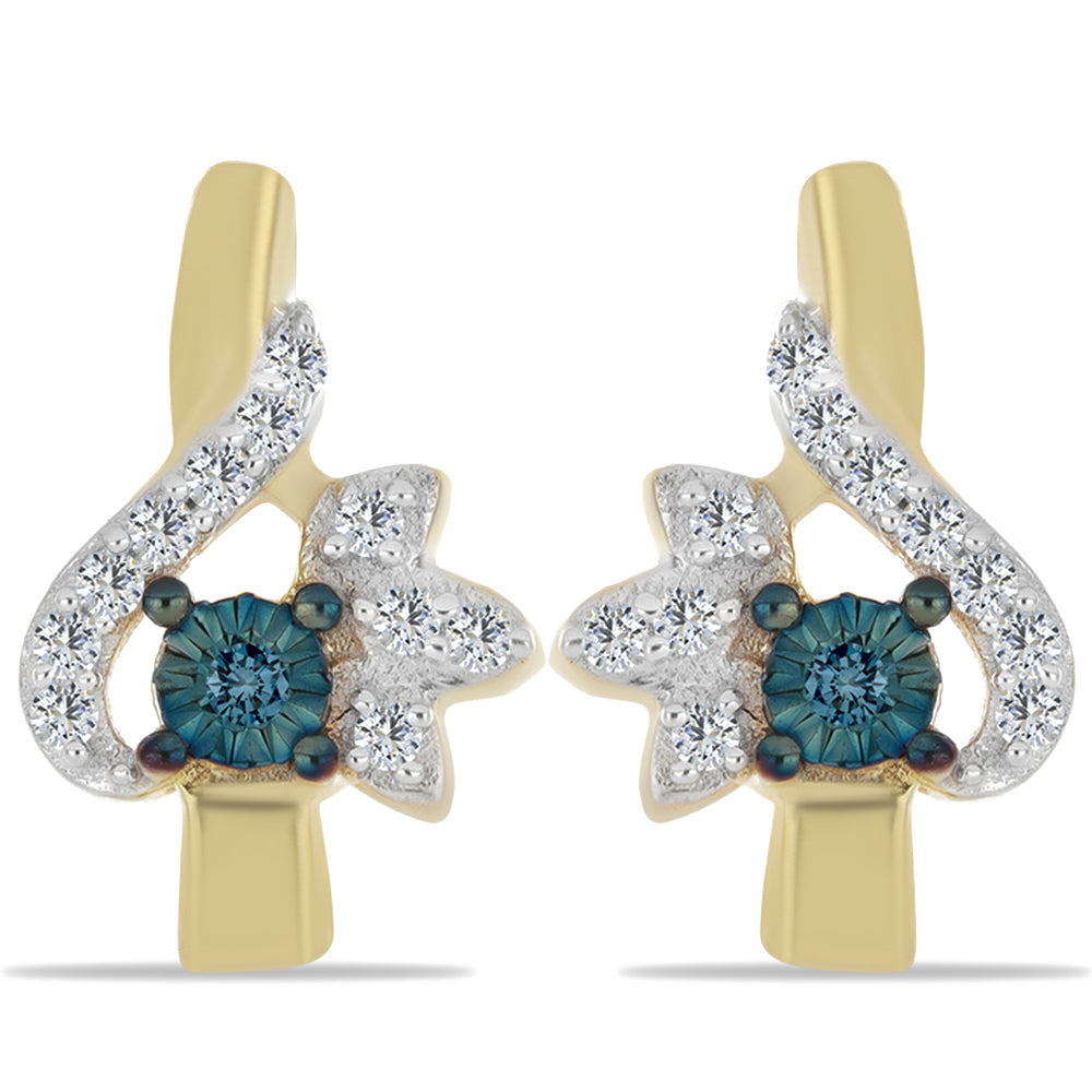 Goldplattierte Silberohrringe mit blauem Diamant und weißem Zirkon 1