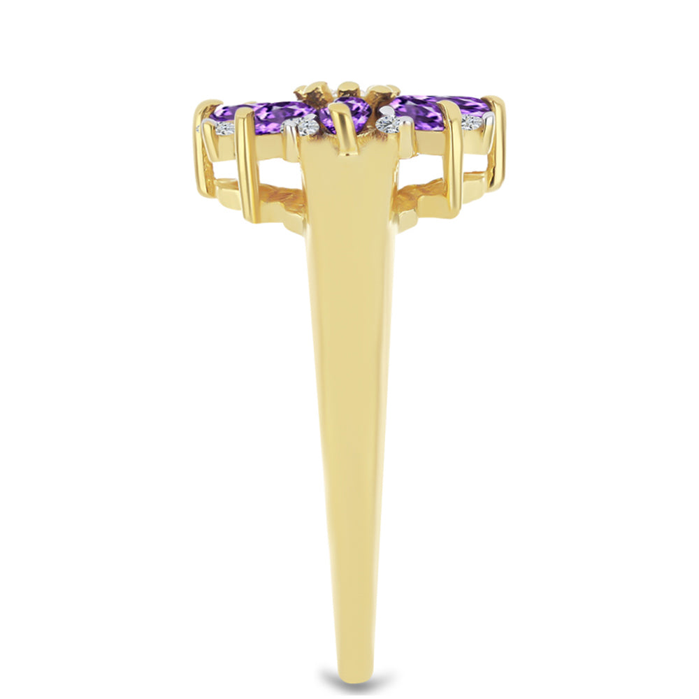 Goldplattierter Silberring mit marokkanischem Amethyst und weißem Zirkon