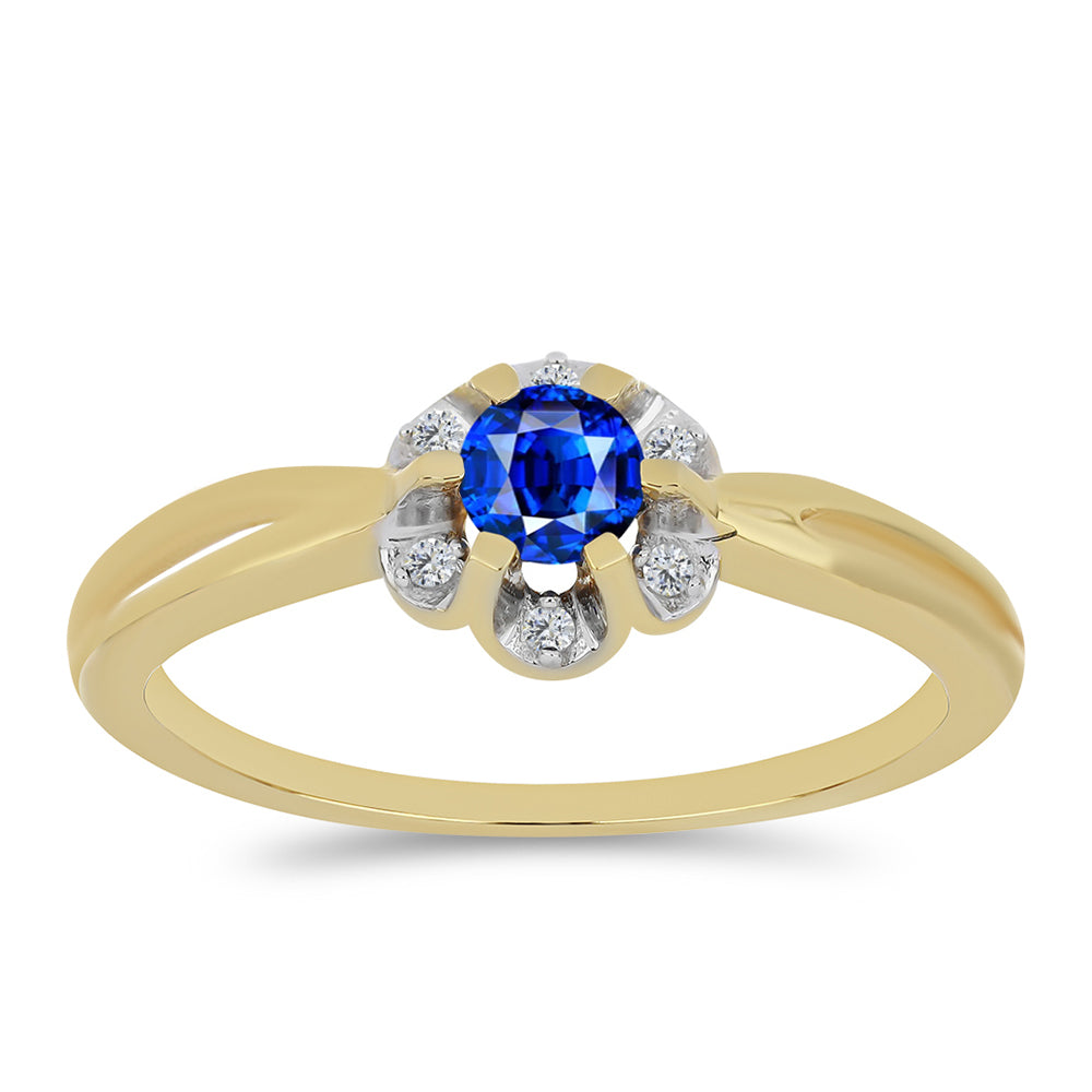 Goldplattierter Silberring mit australischem blauem Saphir und weißem Zirkon 3