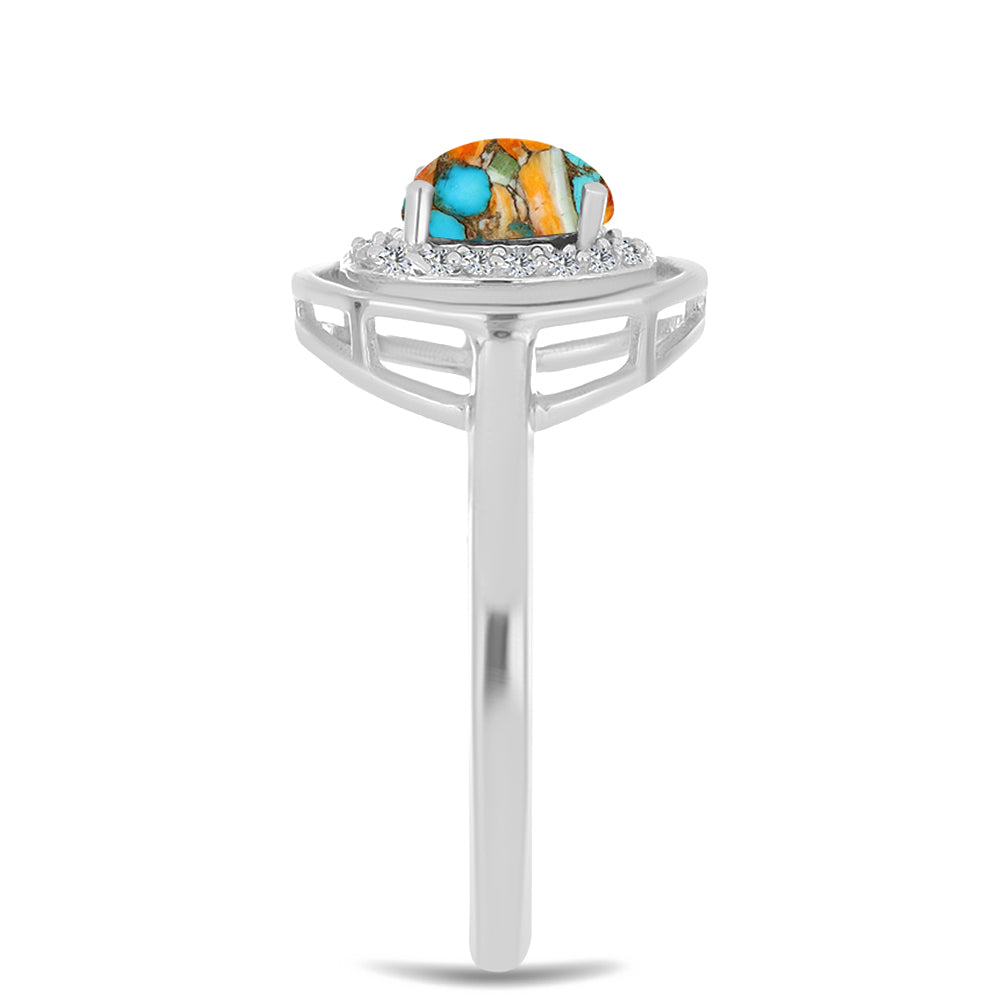 Silberring mit Austerntürkis und weißem Zirkon