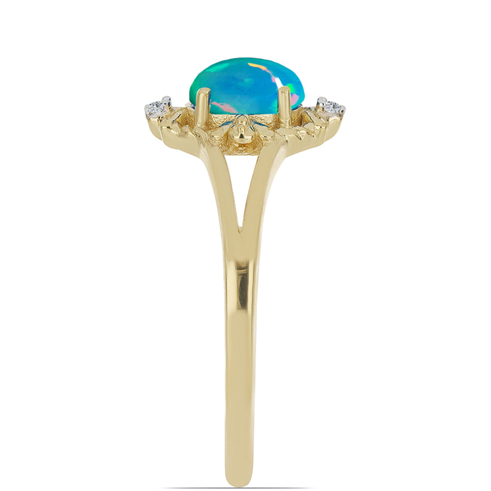 Goldplattierter Silberring mit blauem äthiopischem Opal aus Lega Dembi und weißem Zirkon