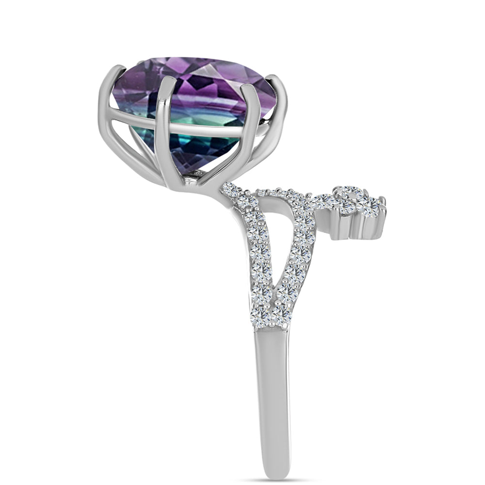 Silberring mit Zebrafluorit und weißem Topas