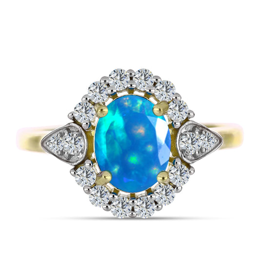 Goldplattierter Silberring mit äthiopischem Paradiese-Opal und weißem Topas