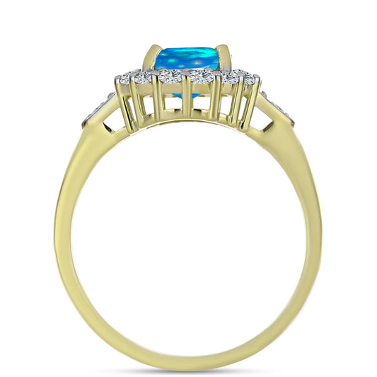 Goldplattierter Silberring mit äthiopischem Paradiese-Opal und weißem Topas