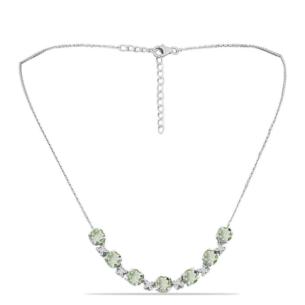 Silberhalskette mit grünem Amethyst und weißem Topas
