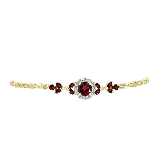 Goldplattiertes Silberarmband mit Rhodolith Granat und weißem Topas