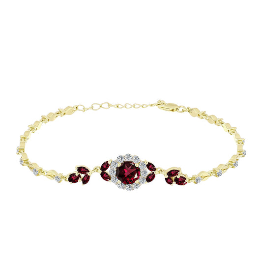 Goldplattiertes Silberarmband mit Rhodolith Granat und weißem Topas