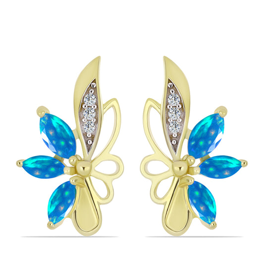 Goldplattierte Silberohrringe mit äthiopischem Paradiese-Opal und weißem Topas