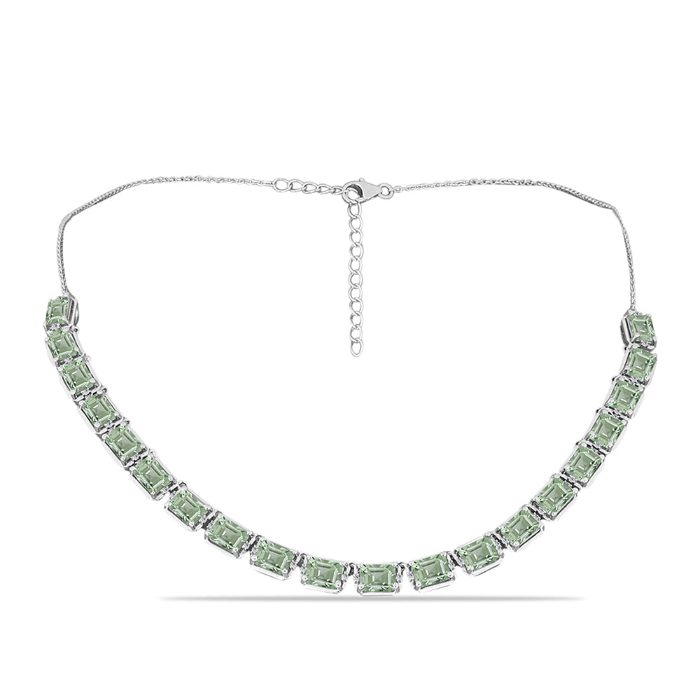 Silberhalskette mit grünem Amethyst und weißem Topas